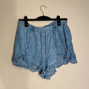 High Waist Fabric Ruffled Shorts